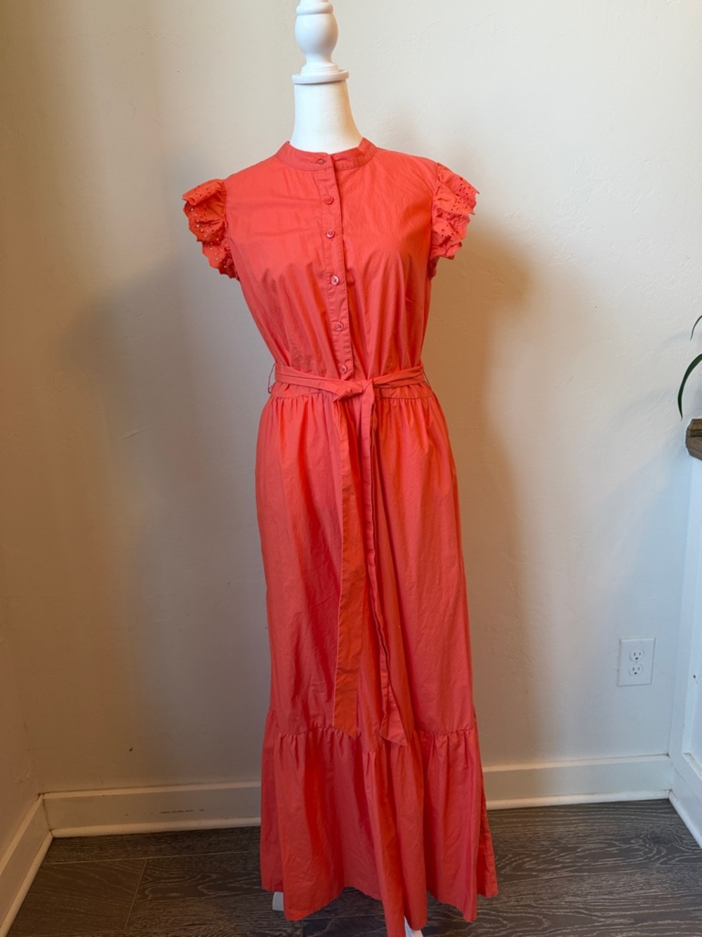 Who What Wear Coral Button-Front Maxi Dress with Tie Waist